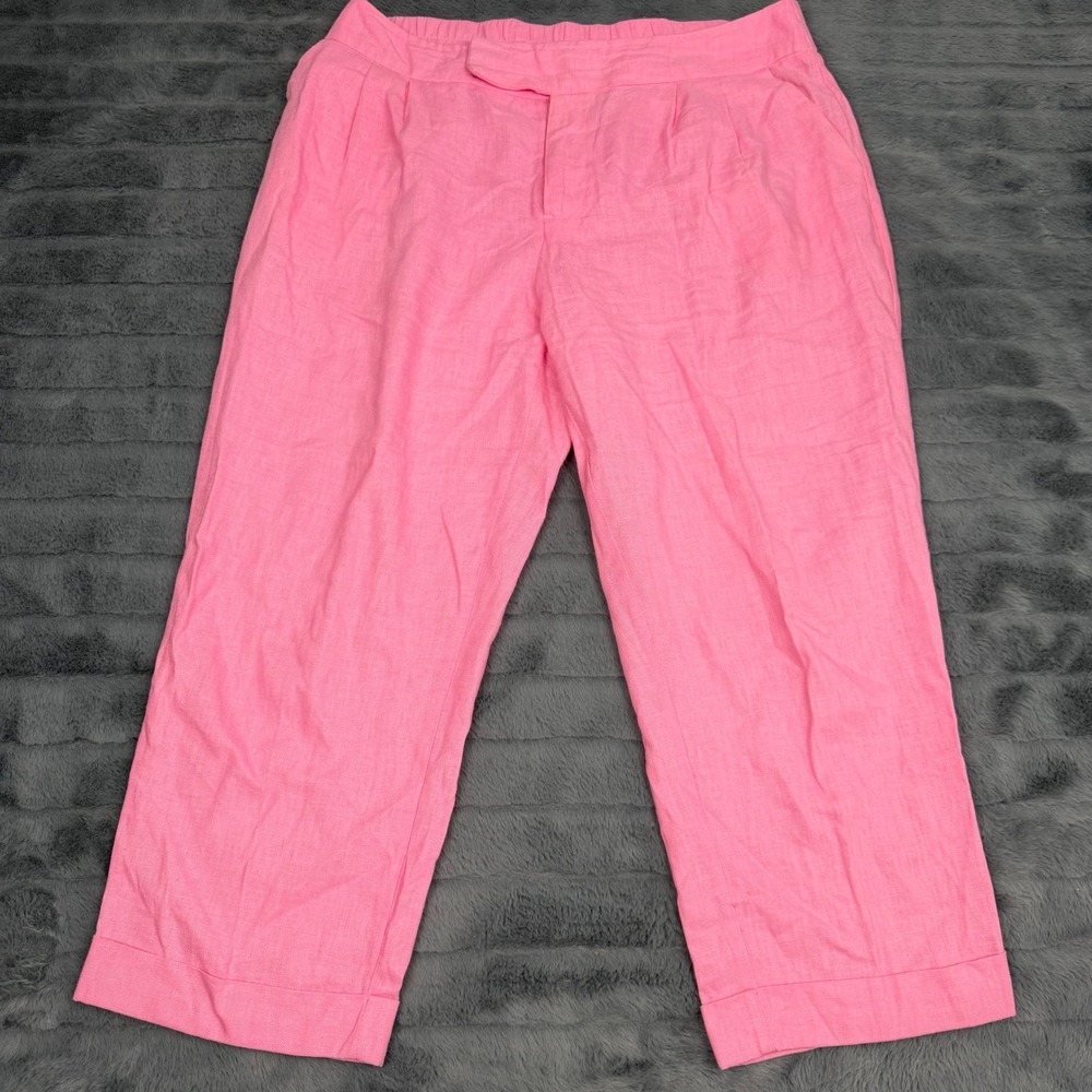 Cato Pink Linen Blend Hi-Rise Cropped Wide Leg Pant Womens Medium Pleated Pocket